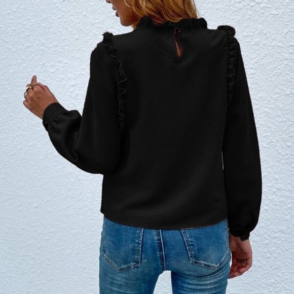 black Ruffle Detail Blouse - Picture 5 of 6